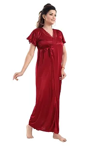 Be You Solid Women Satin 3 Pcs Nightwear Set (Maroon, Free Size)-thumb2