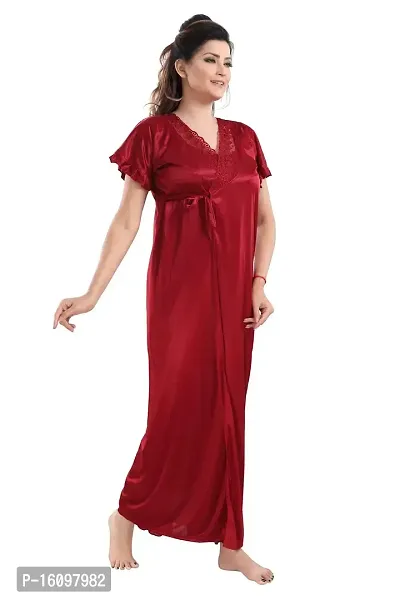 Be You Solid Women Satin 3 Pcs Nightwear Set (Maroon, Free Size)-thumb3