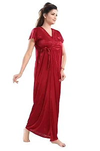 Be You Solid Women Satin Nighty with Robe (Maroon, Free Size)-thumb2