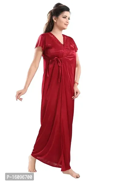 Be You Solid Women Satin Nighty with Robe (Maroon, Free Size)-thumb3