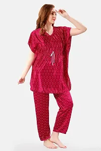 Be You Polka Dots Satin Kaftan Night Suit for Women, Pink - Free Size-thumb3