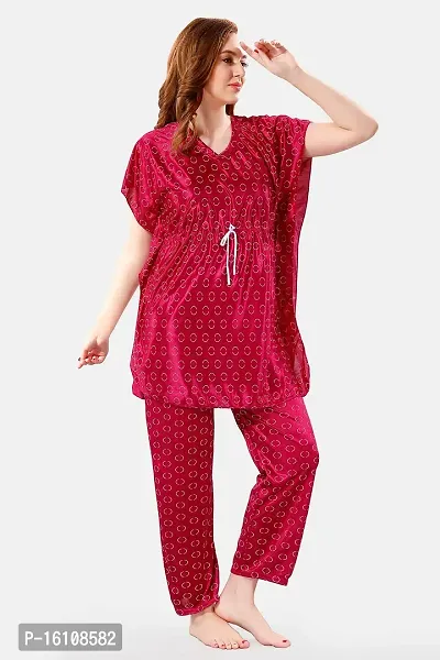 Be You Polka Dots Satin Kaftan Night Suit for Women, Pink - Free Size-thumb4