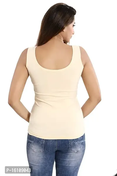 Be You Women Lycra Cotton Beige Solid Tank Top - Size: M (Bust 30-32 Inches)-thumb4