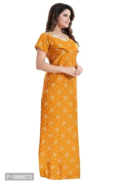 Be You Women's Satin Floral Maxi Maternity Nighty (BUF-GOWN-1775_Mustard Yellow)-thumb5