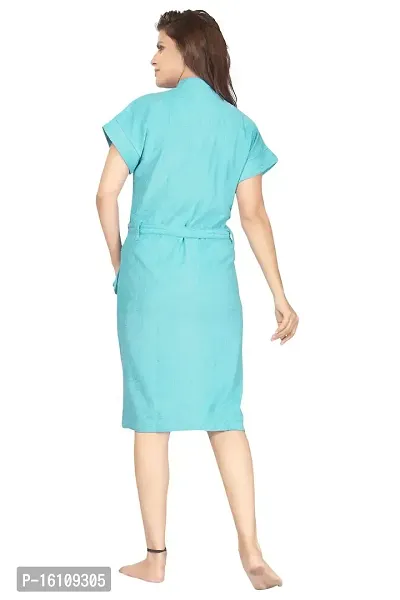 Be You Terry Cotton Solid Women Bath Robe - Blue - Free Size-thumb2