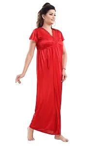 Be You Solid Women Satin Nighty with Robe (Red, Free Size)-thumb2