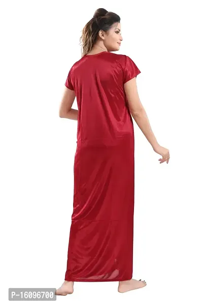 Be You Solid Women Satin Nighty with Robe (Maroon, Free Size)-thumb2