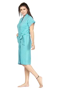 Be You Terry Cotton Solid Women Bath Robe - Blue - Free Size-thumb3