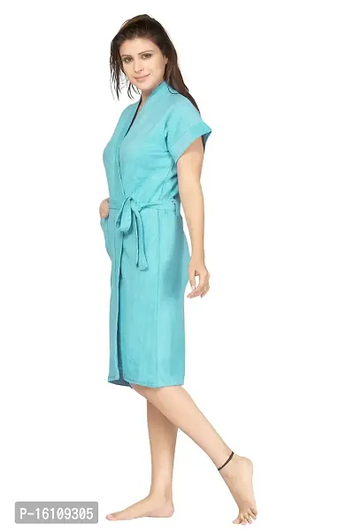 Be You Terry Cotton Solid Women Bath Robe - Blue - Free Size-thumb4