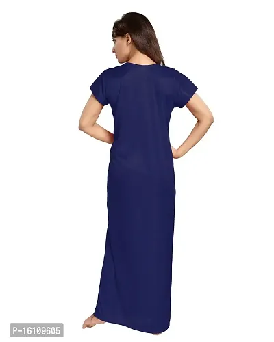 Be You Satin Plain Women Nightgown/Nighty/Nightwear Navy Blue-thumb2