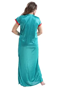 Be You Solid Women Satin Nighty with Robe (Turquoise, Free Size)-thumb1