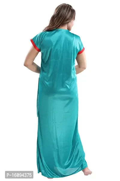 Be You Solid Women Satin Nighty with Robe (Turquoise, Free Size)-thumb2