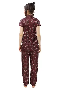 Peignoir Printed Satin Shirt  Pyjama Night Suit for Women, Brown - L-thumb1