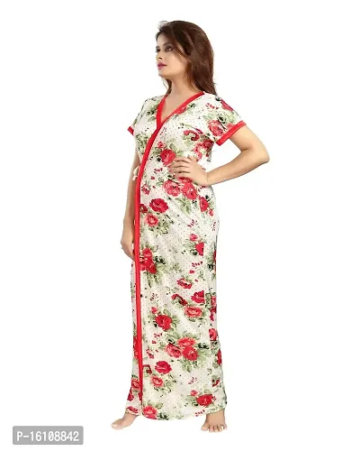 Be You Fashion Serena Satin Red Floral Printed Nightgown for Women-thumb2