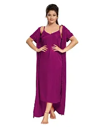 Be You Magenta Solid Women Satin Nighty with Robe (Free Size)-thumb3