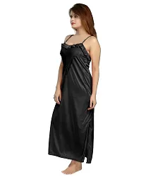 Be You Women's Satin Solid Nighty with Robe (Black,Free Size)-thumb2