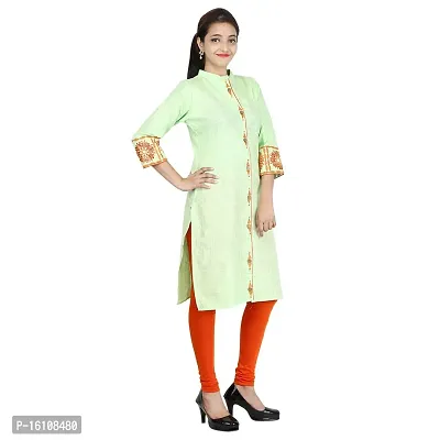 Be You Cotton Light Green Solid Stitched Straight Kurti/Kurta-thumb4