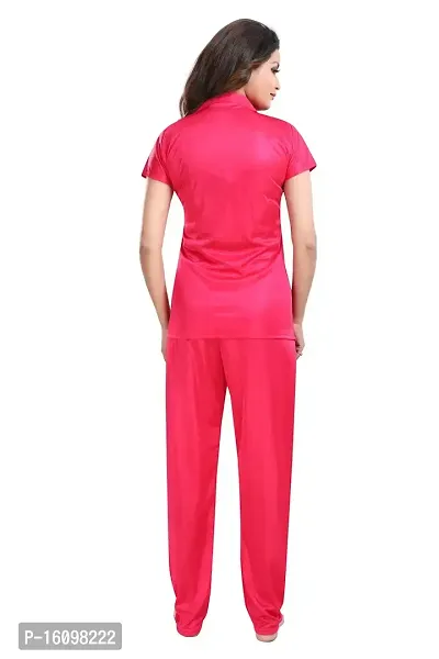 Be You Women Satin Shirt  Pyjama Night Suit (Pink)-thumb2