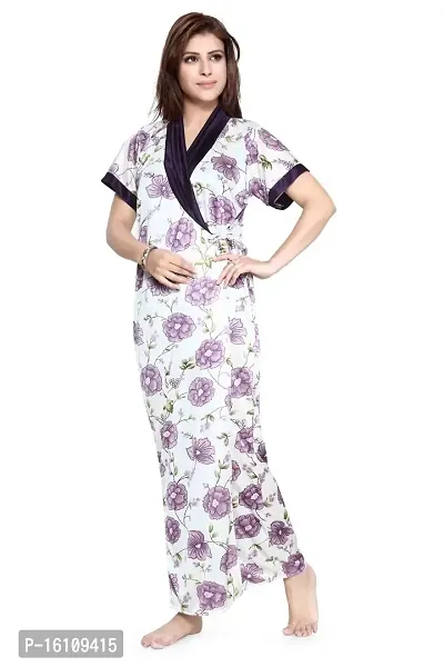 Be You Fashion Women Serena Satin Purple Printed Nightgown