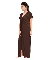 Be You Brown Solid Women Satin Nighty with Robe (Free Size)-thumb4