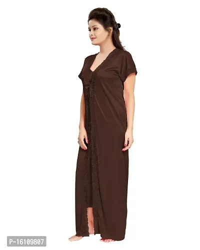 Be You Brown Solid Women Satin Nighty with Robe (Free Size)-thumb5