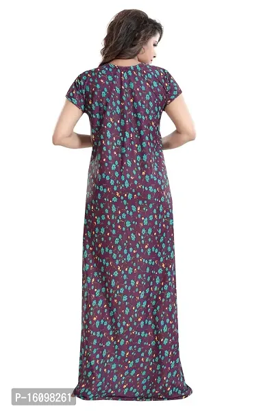 Be You Women's Satin Floral Maxi Maternity Nighty (BUF-GOWN-1762_Purple)-thumb2