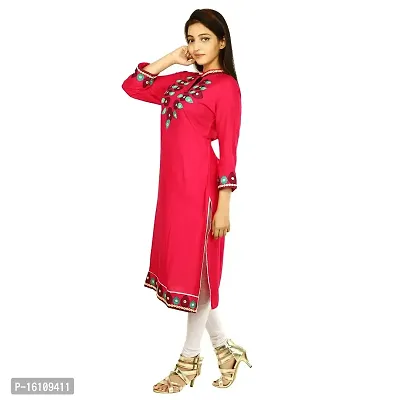 Be You Cotton Red Embroidered Straight Kurta/Kurti-thumb2