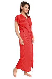 Be You Satin Women's Nighty with Robe Red-thumb4