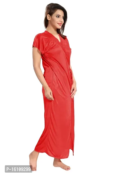 Be You Satin Women's Nighty with Robe Red-thumb5