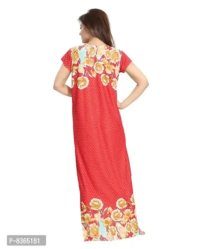 Lovira Women's Serena Satin Floral Printed Full Length Maternity Gowns (Red , Free Size )-thumb2