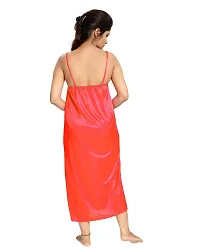 Be You Satin Solid Women 2 Pcs Nightwear Set Red-thumb2