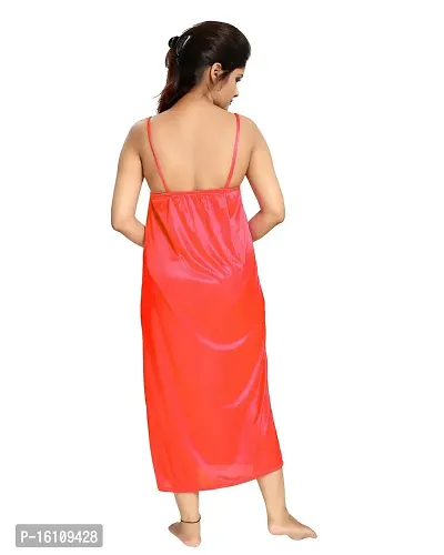 Be You Satin Solid Women 2 Pcs Nightwear Set Red-thumb3