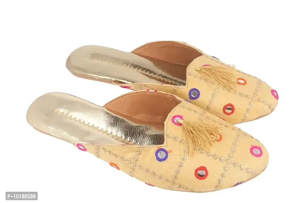 Be You Women Multicolor Mirror Work Traditional Flats/Ethnic Footwear (EURO-38 / UK- 5, Golden)-thumb0