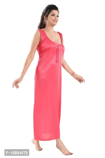 Be You Solid Women Satin Nighty with Robe (Light Pink, Free Size)-thumb5