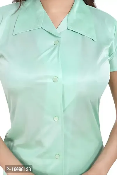 Be You Women Satin Shirt  Pyjama Night Suit (Mint Green)-thumb5