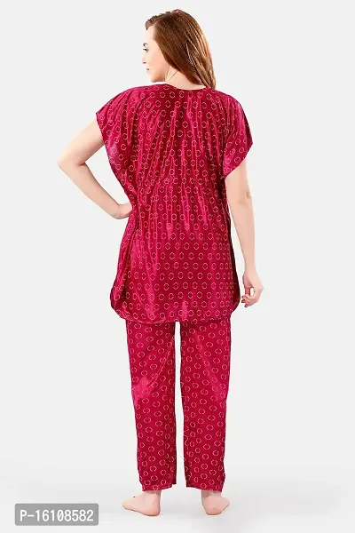 Be You Polka Dots Satin Kaftan Night Suit for Women, Pink - Free Size-thumb2