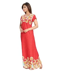Lovira Women's Serena Satin Floral Printed Full Length Maternity Gowns (Red , Free Size )-thumb4