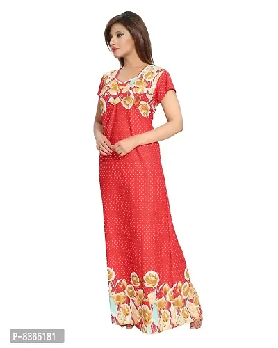 Lovira Women's Serena Satin Floral Printed Full Length Maternity Gowns (Red , Free Size )-thumb5