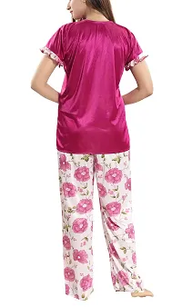 Be You Women's Floral Satin Top  Pyjama Set/Night Suit - Free Size - MagentaBe You Women's Floral Satin Top  Pyjama Set/Night Suit - Free Size-thumb1