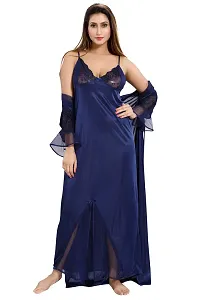 Lovira Navy Blue Solid Nighty Sets/Nighty with Robe for Women (Free Size)-thumb1