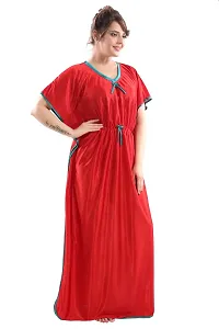 Be You Kaftan Women Satin Nighty/Night Gowns (Red, Free Size)-thumb2