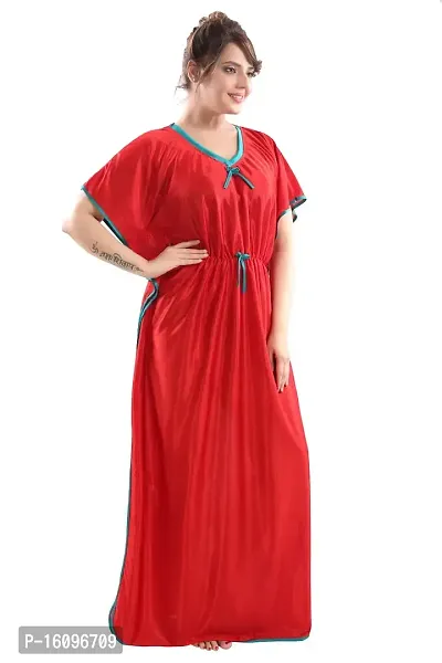 Be You Kaftan Women Satin Nighty/Night Gowns (Red, Free Size)-thumb3