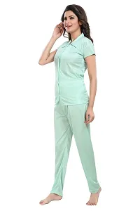 Be You Women Satin Shirt  Pyjama Night Suit (Mint Green)-thumb3