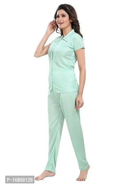 Be You Women Satin Shirt  Pyjama Night Suit (Mint Green)-thumb4