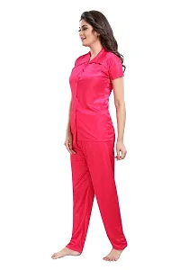 Be You Women Satin Shirt  Pyjama Night Suit (Pink)-thumb3