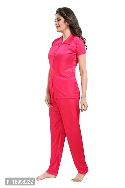 Be You Women Satin Shirt  Pyjama Night Suit (Pink)-thumb4