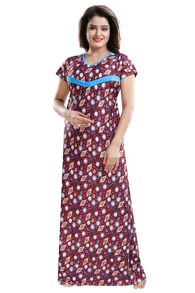 Be You Women's Satin Floral Maxi Maternity Nighty
