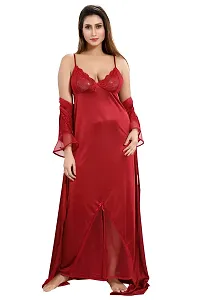 Lovira Women Satin Solid Nightwear Set (Pack of 2) (LVR_NIGHTY_1628_Maroon_Free Size)-thumb1