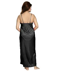 Be You Women's Satin Solid Nighty with Robe (Black,Free Size)-thumb3