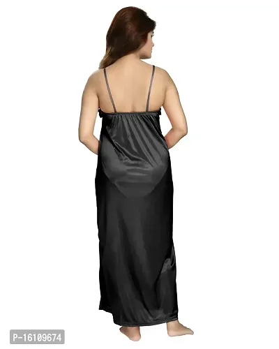 Be You Women's Satin Solid Nighty with Robe (Black,Free Size)-thumb4